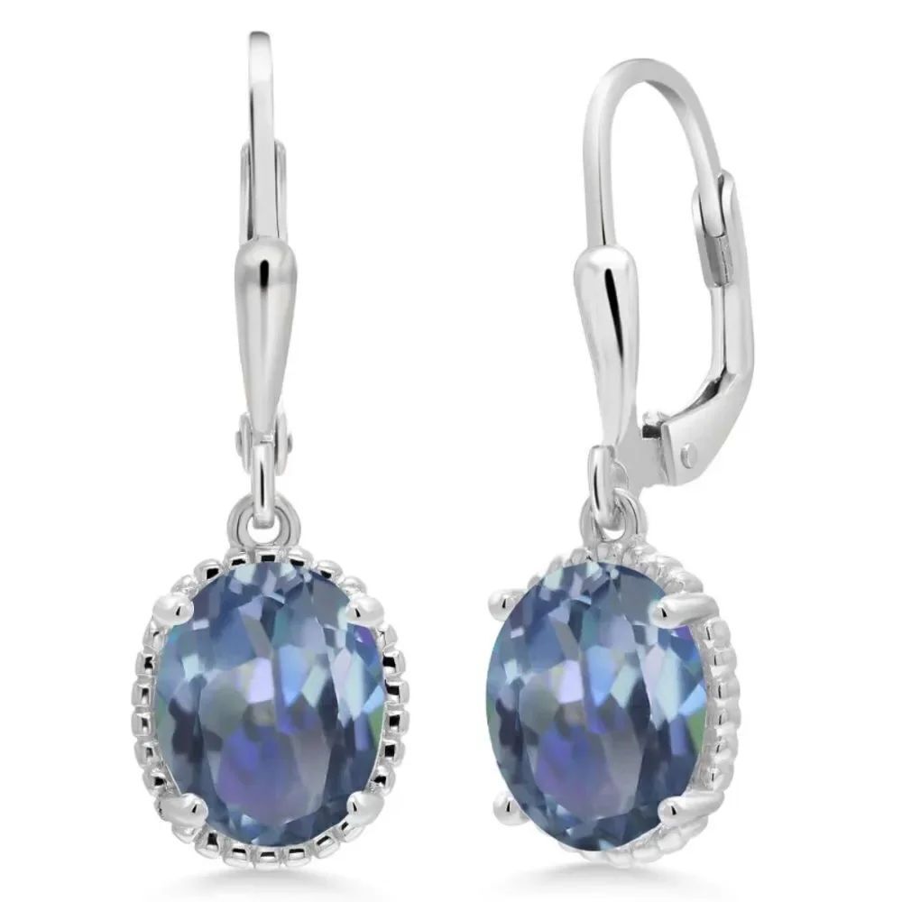 925 Sterling Silver and 4.00Cttw Cassiopeia Mystic Topaz Oval Leverback Earrings